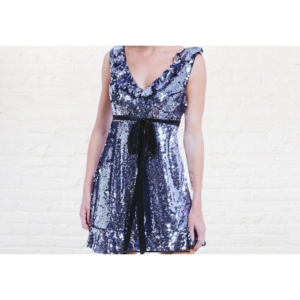 Free People Purple Sequined Mini Party Dress Size Small 2 Babydoll‎ Coquette